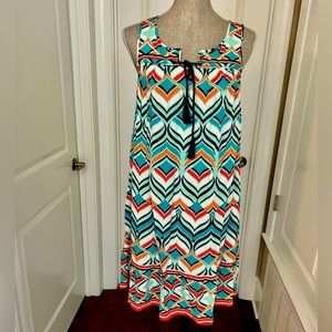 Crown & Ivy Beachy Orange & Teal Sleeveless Dress. Size Medium.